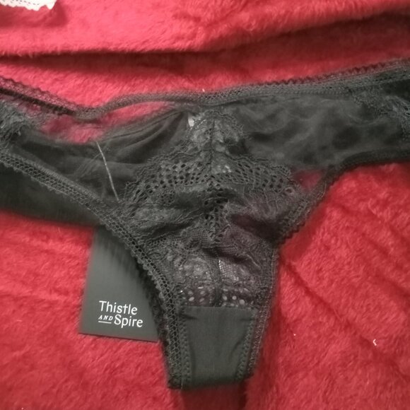 Thistle and Spire panties Eyelash Mirage thong in black lace mesh NWT sz XL - Picture 2 of 4